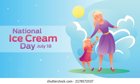 National Ice Cream Day on july 18 business brochure flyer banner design horizontal template vector, cover presentation abstract, modern publication poster and flag-banner, layout in rectangle size.