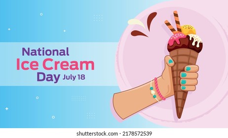 National Ice Cream Day on july 18 business brochure flyer banner design horizontal template vector, cover presentation abstract, modern publication poster and flag-banner, layout in rectangle size.