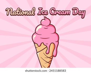 National Ice Cream Day in Retro Style. Vector illustration with groovy mascot