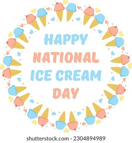 National Ice cream day. Vector illustration with round frame of desserts