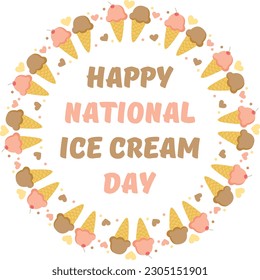 National Ice cream day. Vector round  illustration with frame of colorful desserts