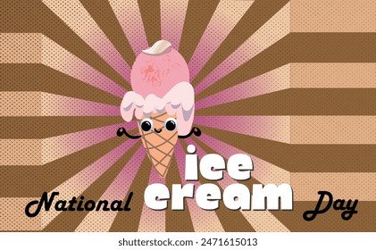  Ilustración vectorial del Día Nacional del Helado. Diseño retro de los años 70