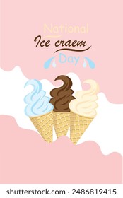 National ice cream day,pink ice cream card for story,vector illustration