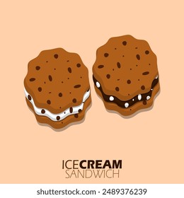 National Ice Cream Sandwich Day event food banner. Two ice cream sandwiches with vanilla and chocolate flavors on light brown background to celebrate on August 2nd