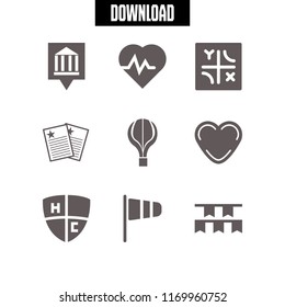 national icon. 9 national vector set. flags, wind flag, documents with a star and axis icons for web and design about national theme