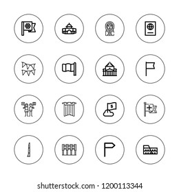 National icon set. collection of 16 outline national icons with colosseum, cordoba, didgeridoo, dome, flag, eskimo, flags, passport, nationality icons.