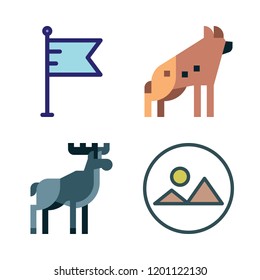 national icon set. vector set about landscape, hyena, flag and moose icons set.