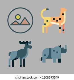 national icon set. vector set about cheetah, moose, landscape and rhinoceros icons set.