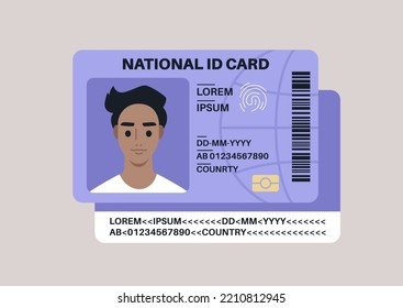 A national ID card template, a young male Caucasian citizen