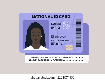 A national ID card template, a young female African citizen