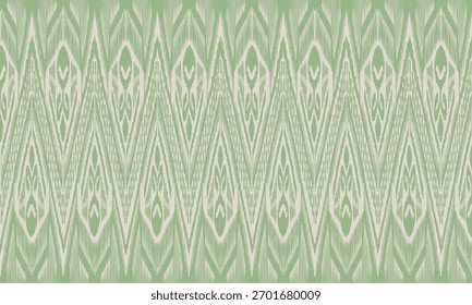 Patrón nacional ikat verde. Patrón tradicional uzbeko adras ikat en colores verde y crema. Diseño textil oriental sin costuras, perfecto para la tela y el Fondo de pantalla.
