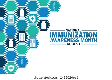 Mes Nacional de Concienciación sobre Inmunización Agosto. Concepto de Festiva. Plantilla para fondo, Anuncio, tarjeta, cartel con inscripción de texto. Ilustración vectorial.