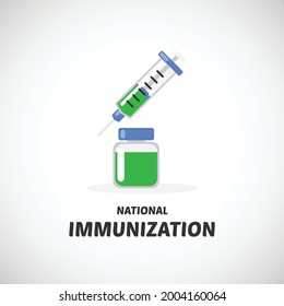Diseño del concepto de inmunización nacional. Ilustración de jeringas y vectores de drogas buena para campaña o afiche. Vamos a vacunarnos.