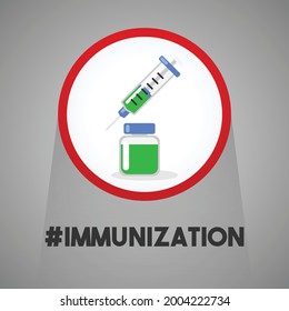 Diseño del concepto de inmunización nacional. Jeringa y vector de drogas en objeto de señas. Vamos a vacunarnos.