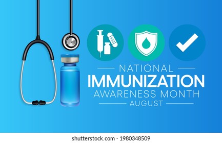National immunization or immunisation awareness month is observed every year in August, it is the process by which an individual's immune system becomes fortified against an agent. Vector illustration