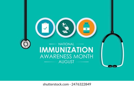 National immunization or immunisation awareness month. Immunization raises the awareness about why vaccines are important for people.Vector illustration. Banner poster, flyer and background design.