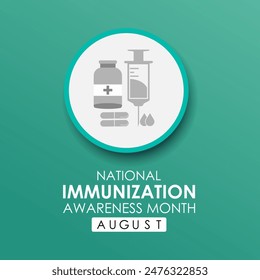 National immunization or immunisation awareness month. Immunization raises the awareness about why vaccines are important for people.Vector illustration. Banner poster, flyer and background design.