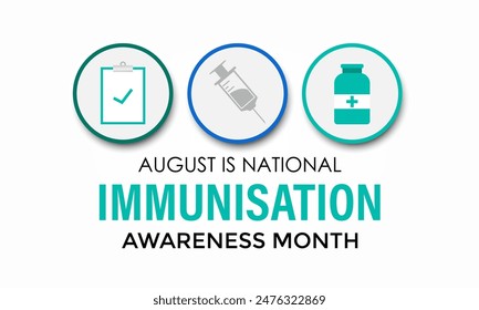 National immunization or immunisation awareness month. Immunization raises the awareness about why vaccines are important for people.Vector illustration. Banner poster, flyer and background design.