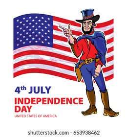 national independence day of the cowboy background Vintage Retro Clip Art. Sketch vector illustration