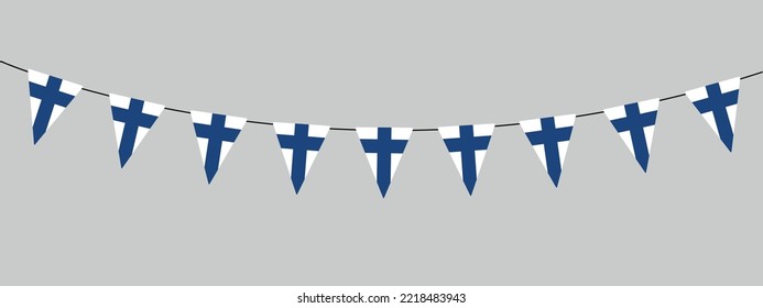 National Independence Day in Finland, bunting garland, Blue Cross Flag, string of triangular flags for outdoor party, flag flying day, pennant, retro style vector illustration