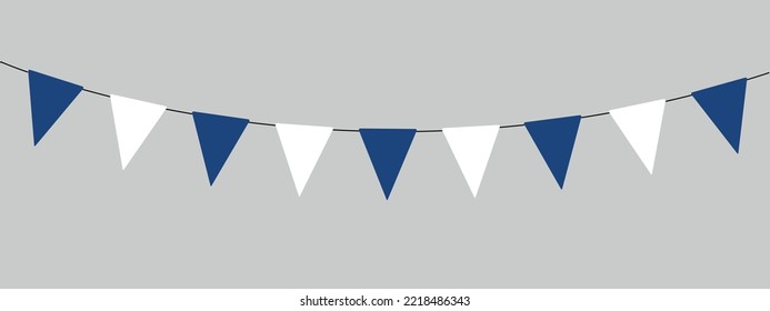 National Independence Day in Finland, bunting garland, string of blue and white triangular flags for outdoor party, flag flying day, pennant, retro style vector illustration