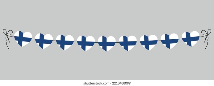 National Independence Day in Finland, flag of Finland hearts garland, string of hearts, decoration, vector illustration