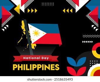 Banner do Dia Nacional da Independência das Filipinas. Projeto retrô abstrato escuro com bandeira das Filipinas Ilustração do vetor de fundo branco