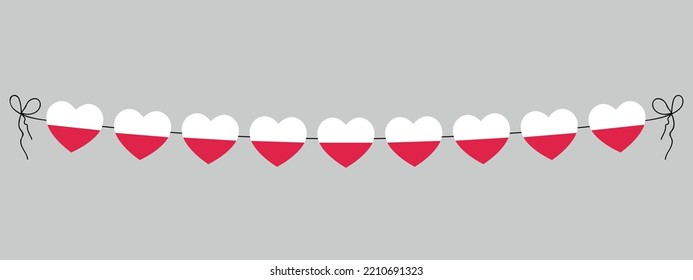 National Independence Day in Poland, flag of Poland hearts garland, string of hearts, decoration, vector illustration