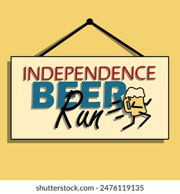 National Independent Beer Run Day event banner. A board containing text and an illustration of a glass of beer running on a light brown background to celebrate on July 3rd
