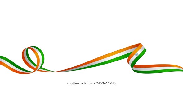 National indian flag ribbon. Curly ribbon on white background. Vector illustration.