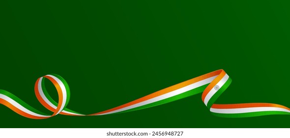 National indian flag ribbon. Curly ribbon on green background. Vector illustration.