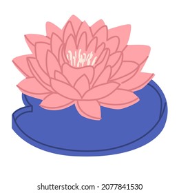 National Indian symbol of lotus flower. Buddhist symbol of creative power, as an image of the creation of the world and universe. Floral decorative element. Flat hand drawn vector illustration 