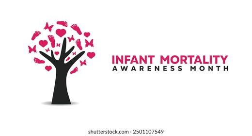 National Infant Mortality Awareness Month. Tree, butterfly, foot and heart. Great for cards, banners, posters, social media and more. White background.