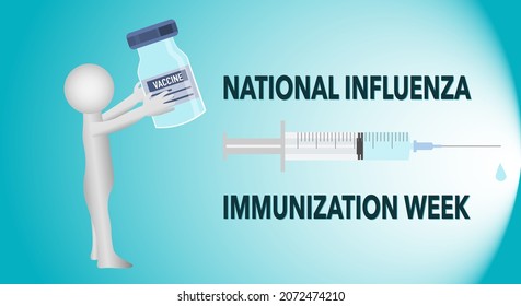 National Influenza Immunization Week, Vaccination. Doctor With A Syringe And An Ampoule With A Vaccine. . Vector Illustration