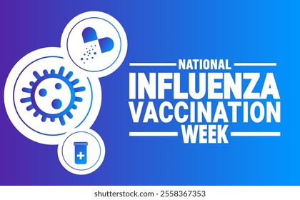 NATIONAL INFLUENZA VACCINATION WEEK. Holiday concept. suitable for placard, background,Greeting Card, Poster design template with text inscription, standard Social Media Post.