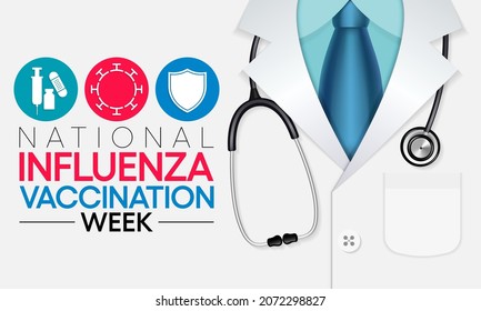 National Influenza Vaccination week (NIVW) is observed every year in December, it is a contagious respiratory illness caused by influenza viruses that infect the nose, throat, and lungs. Vector art