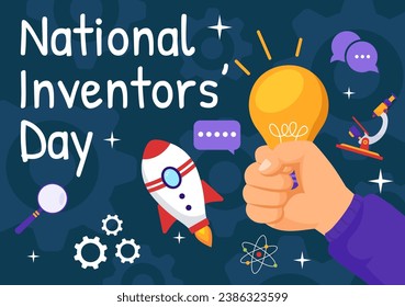 National Inventors Day Vector Illustration on February 11 Celebration of Genius Innovation to Honor Creator of Science in Flat Cartoon Background