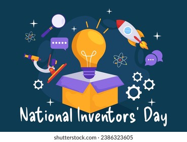 National Inventors Day Vector Illustration on February 11 Celebration of Genius Innovation to Honor Creator of Science in Flat Cartoon Background