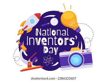 National Inventors Day Vector Illustration on February 11 Celebration of Genius Innovation to Honor Creator of Science in Flat Cartoon Background