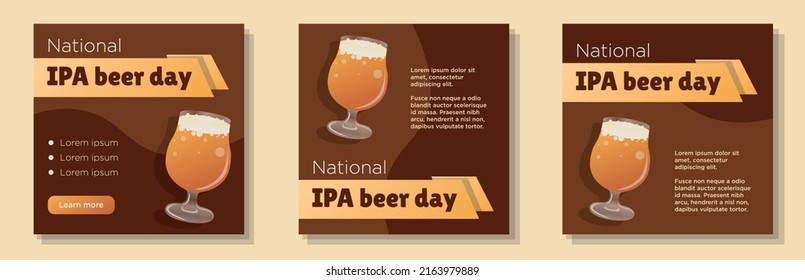 National ipa beer day 2022 social media post, banner set,india pale ale craft beer brewery advertisement concept, beverage drink celebration marketing square ad, abstract print, isolated on background