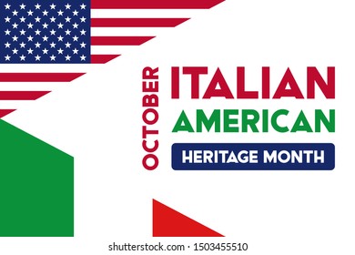 National Italian American Heritage Month. Benvenuti! (Welcome!). Сelebrate annual in October. Background, poster, greeting card, banner design. Vector EPS 10