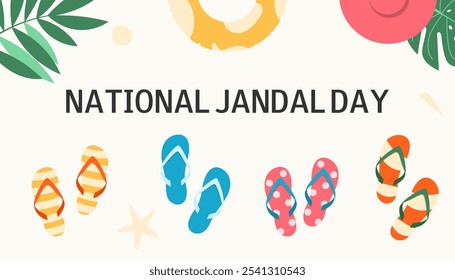 Dia Nacional do Jandal. 2 de dezembro. Design para cartão de saudação, banner, cartaz, folheto, plano de fundo. Ilustração vetorial.