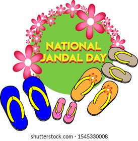 National Jandal Day greeting card. December 2. Sandals on the beach. . Vector Stock Illustration.