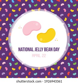 National Gelee Bean Day Vektorkarte, Illustration mit süßem bunten Geleebohnen Muster Hintergrund.
