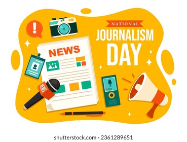 National Journalism Day Vector Illustration to Recognition and Appreciation for the Relentless Efforts of Journalists with Journal Equipments Design