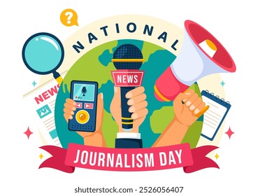 National Journalism Day Vector Illustration Recognizing and Appreciating the Tireless Efforts of Journalists, Featuring Tools and Equipment Design
