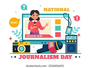 National Journalism Day Vector Illustration Recognizing and Appreciating the Tireless Efforts of Journalists, Featuring Tools and Equipment Design