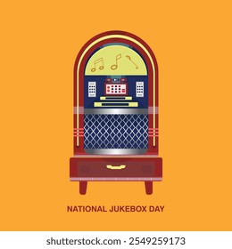 Vetor nacional Jukebox Day, ilustração. Caixa de juke vintage. 27 de novembro. Tema retrô. 