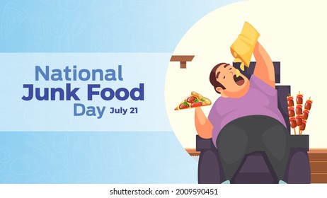 National Junk Food Day on july 21 business brochure flyer banner design horizontal template vector, cover presentation abstract, modern publication poster and flag-banner, layout in rectangle size.