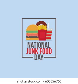 National Junk Food Day Vector Illustration. National Junk Food Day is a day to celebrate everyone's favorite indulgence: junk food It's a day to let loose, ditch the healthy snacks, and enjoy the food